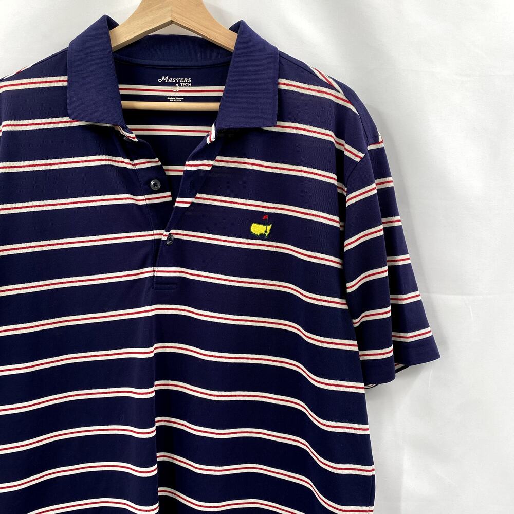 Masters L Golf Navy Striped Polo